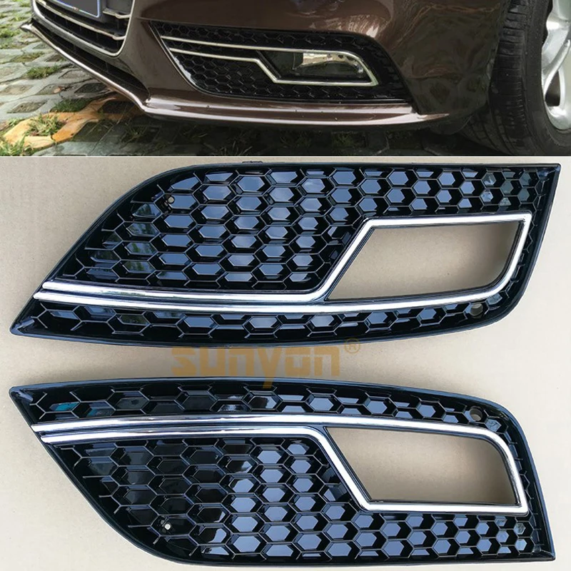 

Fit For Audi A4 S4 2013-2016 Fog Light Grills 2PCS Left & Right Car Front Bumper Fog Lamp Grills Racing Grills ABS Replacement