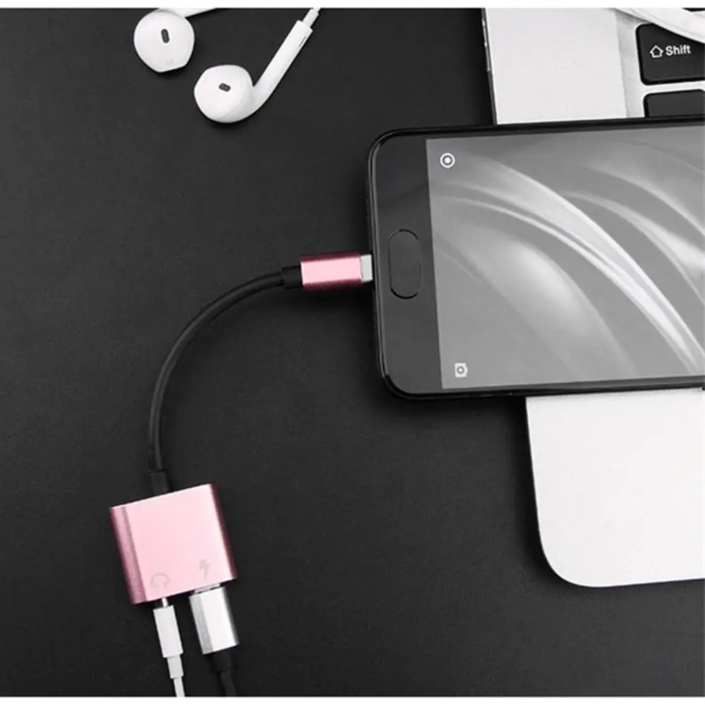 USB адаптер 2 в 1 Type c Lightning на 3 5 мм разъем AUX аудио наушники зарядное устройство