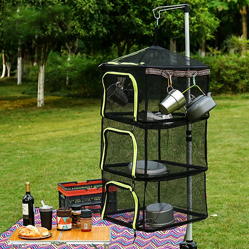 

Outdoor 4 Layer Drying Rack Net Camping Collapsible Mesh Hanging Vegetable Fish Dryer With Zipper For Fishing