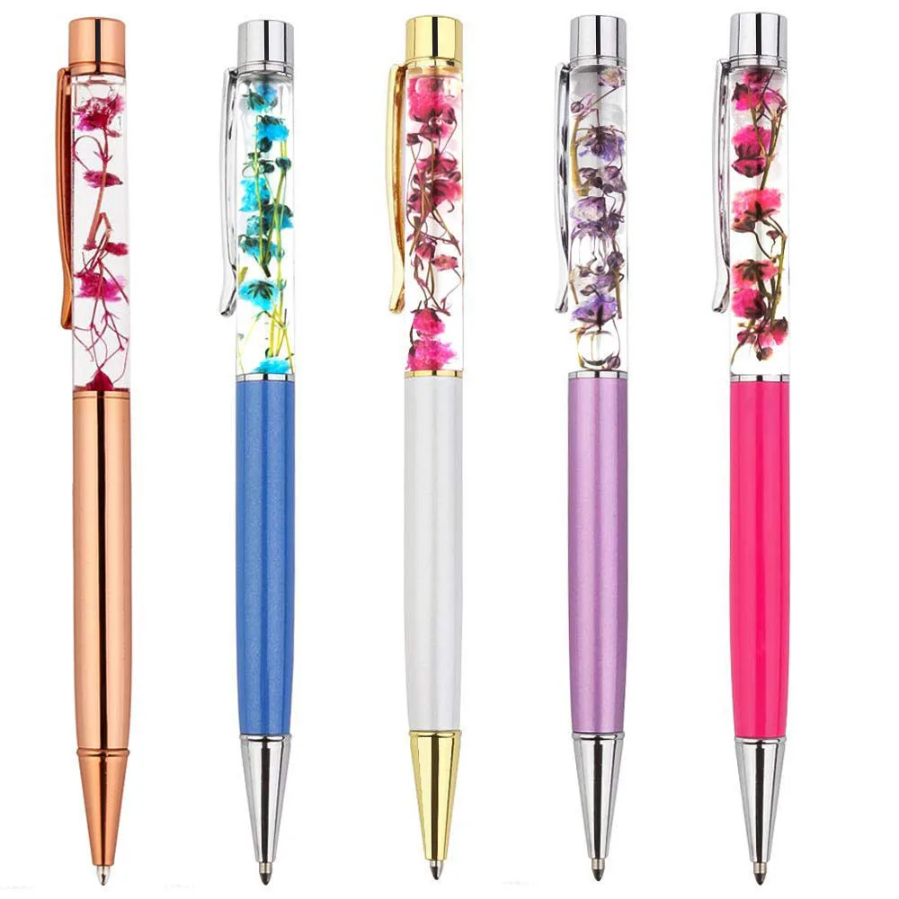 Креативная шариковая ручка, металлические шариковые ручки, офисные принадлежности, розовые золотистые ручки из розового золота, динамическая жидкая Цветочная ручка