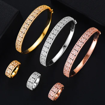 

GODKI New Luxury 3PC Earring Bangle Ring Sets For Women Wedding PARTY Baguette Cut Zirconia Dubai Bridal Jewelry Sets BOHO 2020