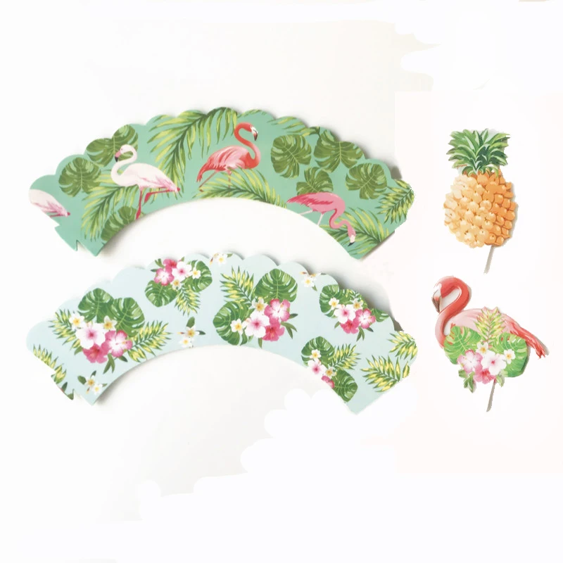 12set cupcake wrap Розовый ананас тема вечерние поставки день рождения, детский душ Девушки вечерние одноразовые декоративные подкладки предметы чашки пластины салфетки - Цвет: 12set cupcake wrap