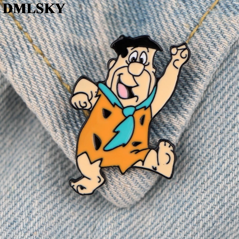 DMLSKY The Flintstones Personality brooch Metal Pin For Women Men Backpack Pin clothes Pins badge Hat Pin Charm JewelryM3986