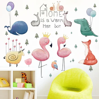 

Wall stickers Flamingo Alpaca balloon simple Nordic ins kindergarten classroom English words warm animal stickers