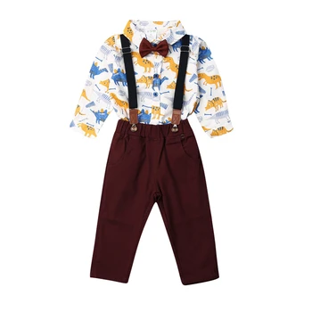 

Toddler Boy Clothes Gentleman Bow Tie Suit dinosaur Shirt Tops+ Pants Kids Clothes Children's Costume For Boy Outfits