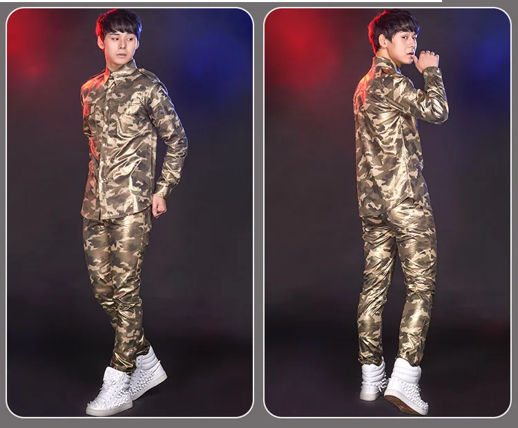 S-6XL! Мужская рубашка, мужские камуфляжные штаны, одежда, мужской костюм, певица, бар, ночной клуб, хост, братья, группа, платье для взрослых
