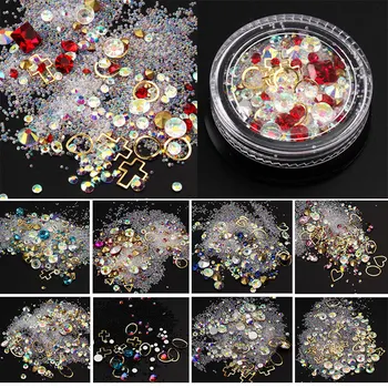 

12Boxes 4cm Black Box Illusion Tip Drill Nails Flat Bottom Gemstone Circle Elf Beads DIY Nail Art Decoration Filler Supplies