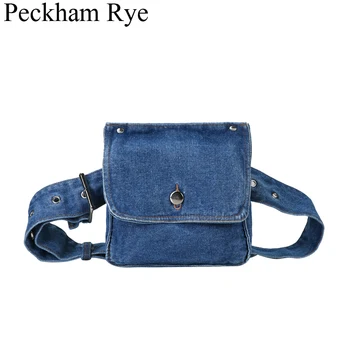 

2019 New fashion denim fanny packs for women gilrs waist bags chest bags hip belt bum phome money sac banane femme