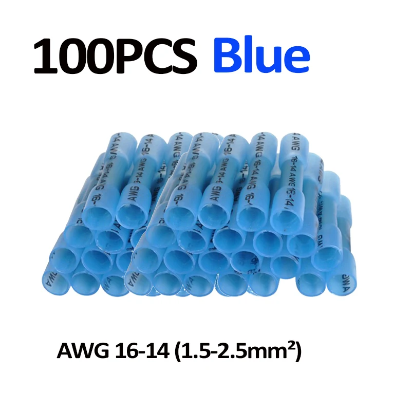 100Pcs Blue 10/100/200 шт. в лоте; обжимных разъёмов, коннекторов для изолированный термоусадочный рукав клеммный блок трубки электрический провод разъем 22-18 16-14 12-10 - Цвет: 100Pcs Blue