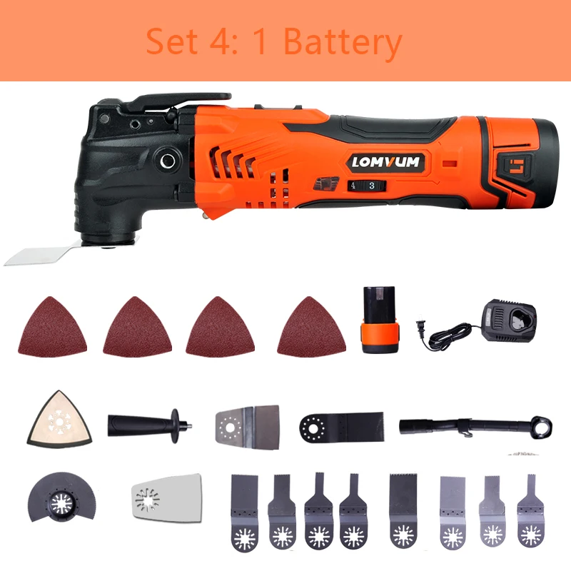 Set 4-1 battery LOMVUM Renovator мульти инструменты Электрический многофункциональный Осциллирующий набор инструментов Многофункциональный Инструмент Электроинструмент Электрический триммер пилы аксессуары - Цвет: Set 4-1 battery