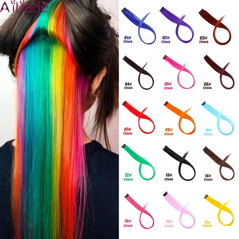 

AILIADE 36 Colors 50CM Single Clip In One Piece Hair Extensions Synthetic Long Straight Ombre Rainbow Hair Piece For Women