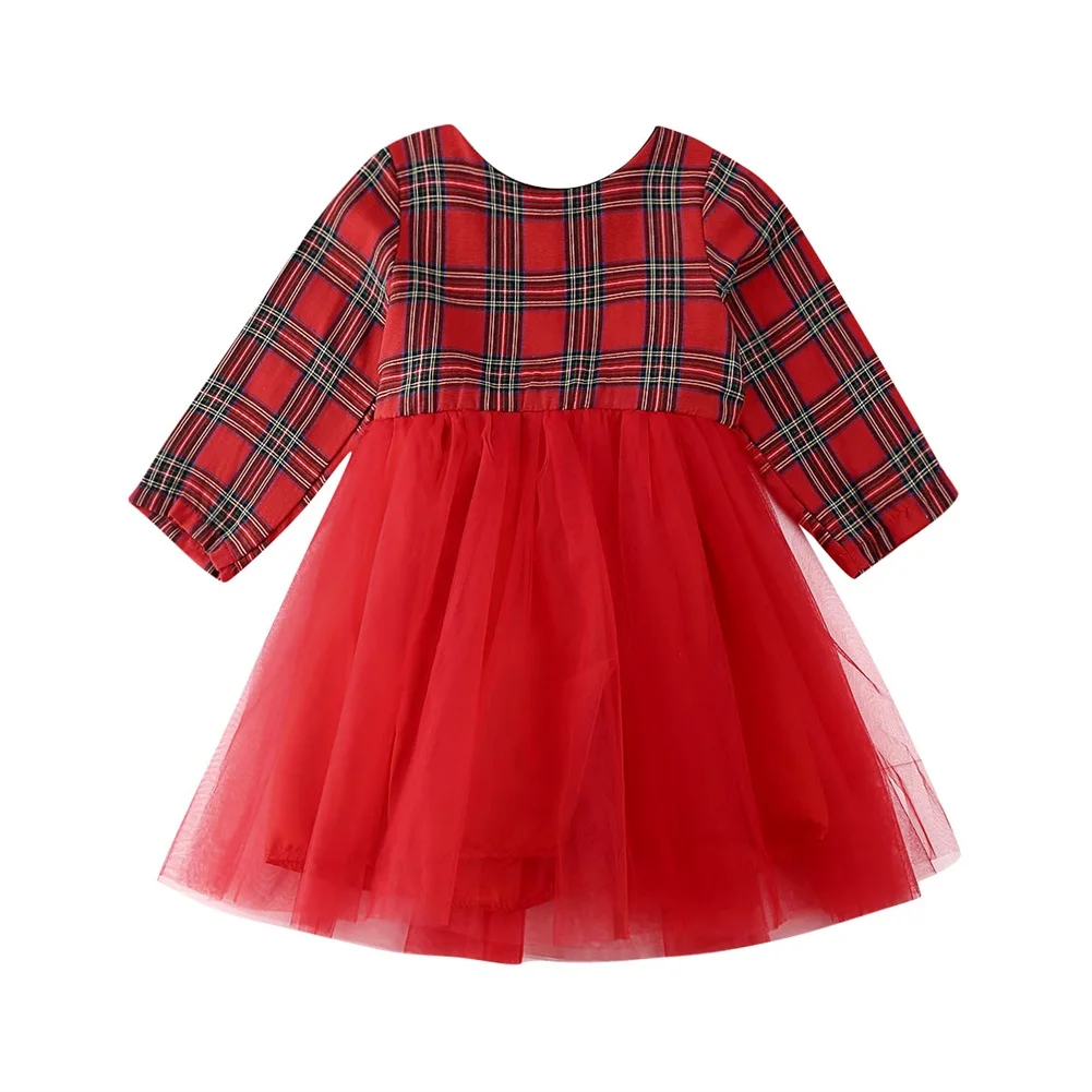 Платье для девочек рождественское платье-пачка для маленьких девочек пышная клетчатая юбка-пачка с длинными рукавами, праздничные платья Рождественская одежда платье принцессы