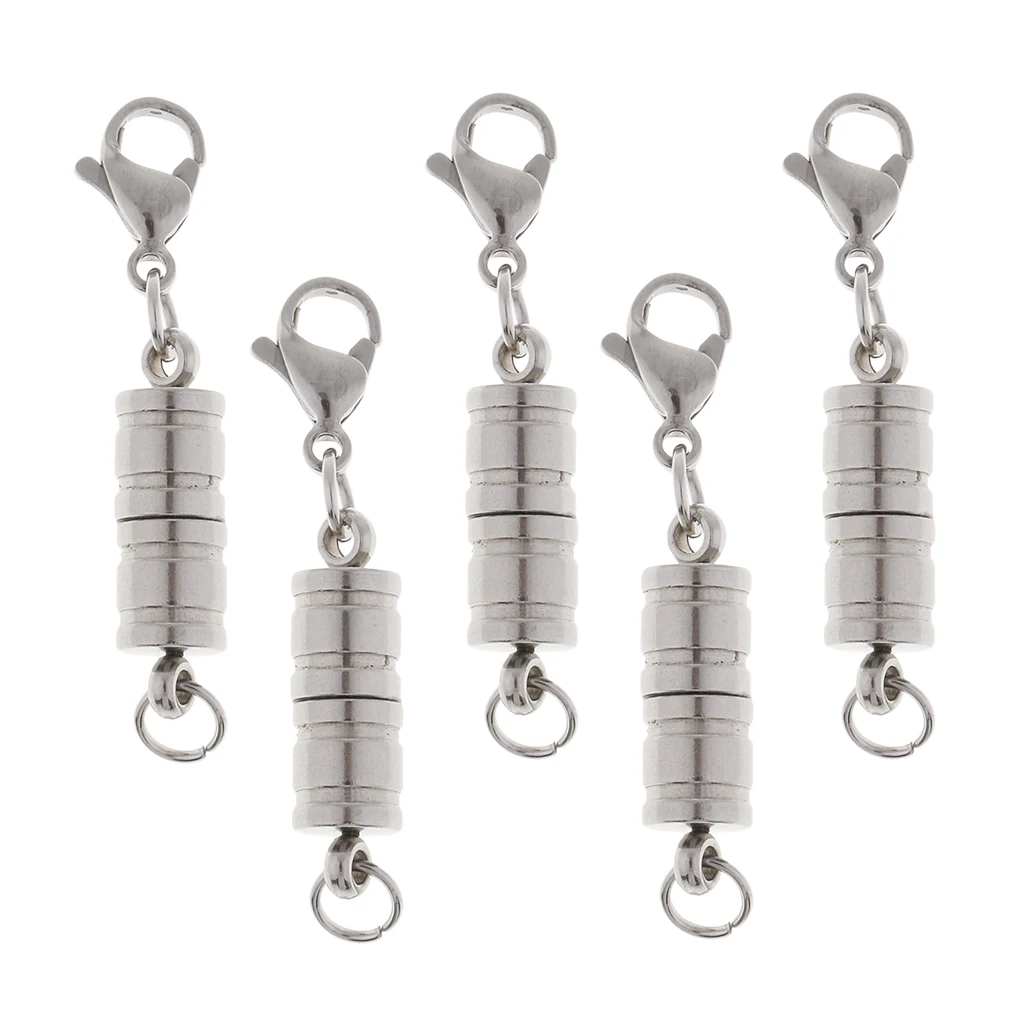 Beads 5 Sets Smooth Tube Easy Magnetic Clasp Converters Lobster Closure Necklace silver color Plated Length: 3.5cm/1.38inch