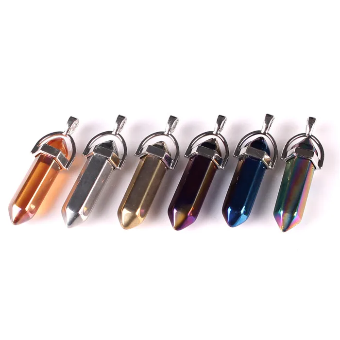 24 шт Мода с натуральным кристаллом кварца Металл цветная пуля мощность подвески-талисманы ожерелья чокер ювелирных изделий