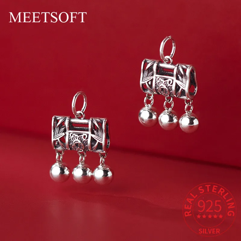 

MEETSOFT Vintage S925 Sterling Silver Lock Flower Hollow Beads Charms of DIY Handmade Making Finding Jewelry Necklace Accessory