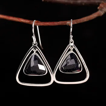 

manufacturer direct selling fashion earrings eardrop of sterling silver S925 pure silver ornaments women's section of blue sand