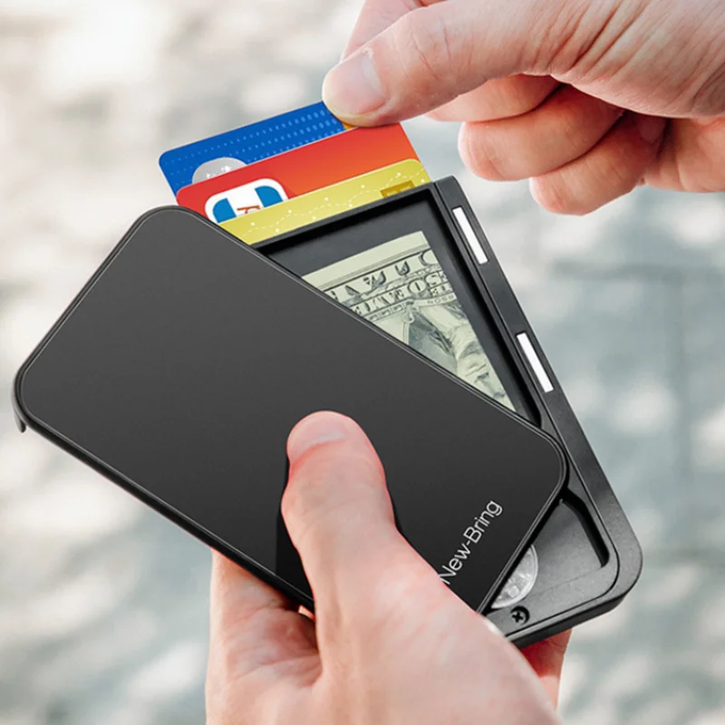 Тонкий держатель для ID банковских карт, RFID Блокировка, минималистичный кошелек из углеродного волокна, скользящие кошельки, чехол для кредитных карт для мужчин и женщин