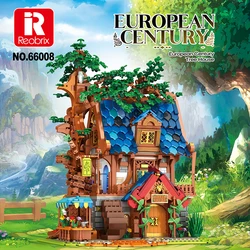MOC modèle de forêt créative vue de la rue européenne vieille maison d'arbre brique blocs de construction jouet éducatif pour enfants ensemble cadeau de vacances 