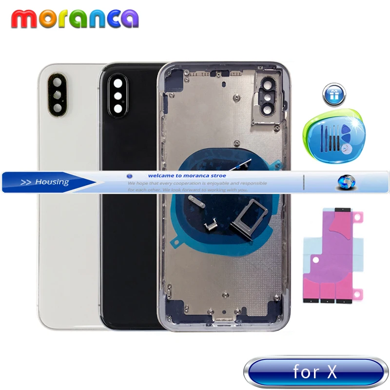 

New X Battery Cover for iphone X Back Cover + Middle Chassis Frame + SIM Card Housing Case Assembly Black White CE or Nomal