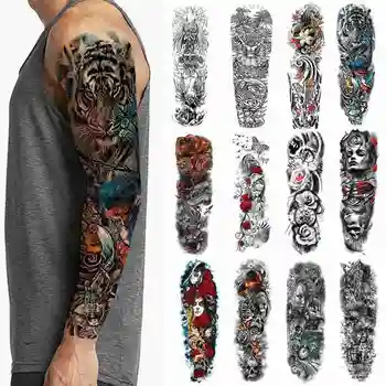 

Full Flower Arm Tattoo Sticker Terror Clock Rose Cool Girls Temporary Body Paint Waterproof Transfer Fake Tattoo Sleeve