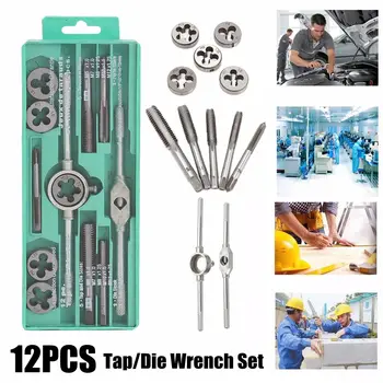

12pcs M6-M12 Tap Die Set Metric Tap Thread Metric Plug Tap Set Hand Tools with 3mm-12mm Adjustable Tap Wrench For Car Repair