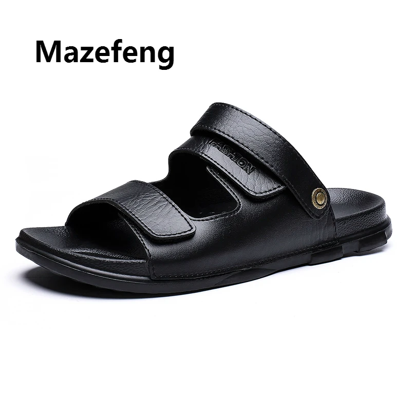 Mazefeng/Новинка года; Мужская Летняя обувь; мужские сандалии; пляжные вьетнамки; мужские шлепанцы; мужские тапочки из искусственной кожи; тапочки с закрытым мыском; уличная противоскользящая обувь