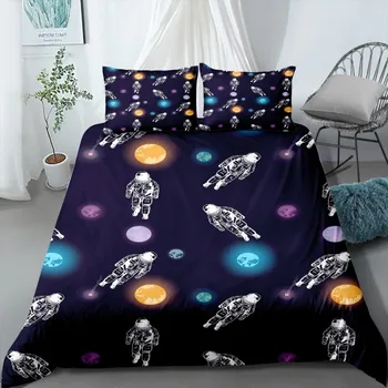 

Cartoon Astronaut Spaceship Bedding Set Outer Space Duvet Cover Twin Full Queen King Size for Kids Girls Boys Home Bed Linen Set