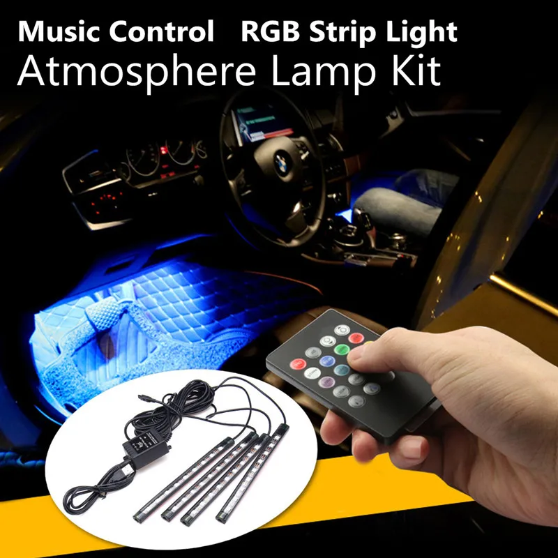 FUMALON Backlight In A Car Ambient Light Car 4pcs 48 LED DC 12V Multicolor Music Car Interior Light LED