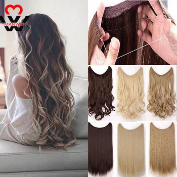 

MANWEI24 inches Straight Fish Line Hairpieces No Clips in One Piece Hair Extensions Synthetic High Temperature Hair for Women