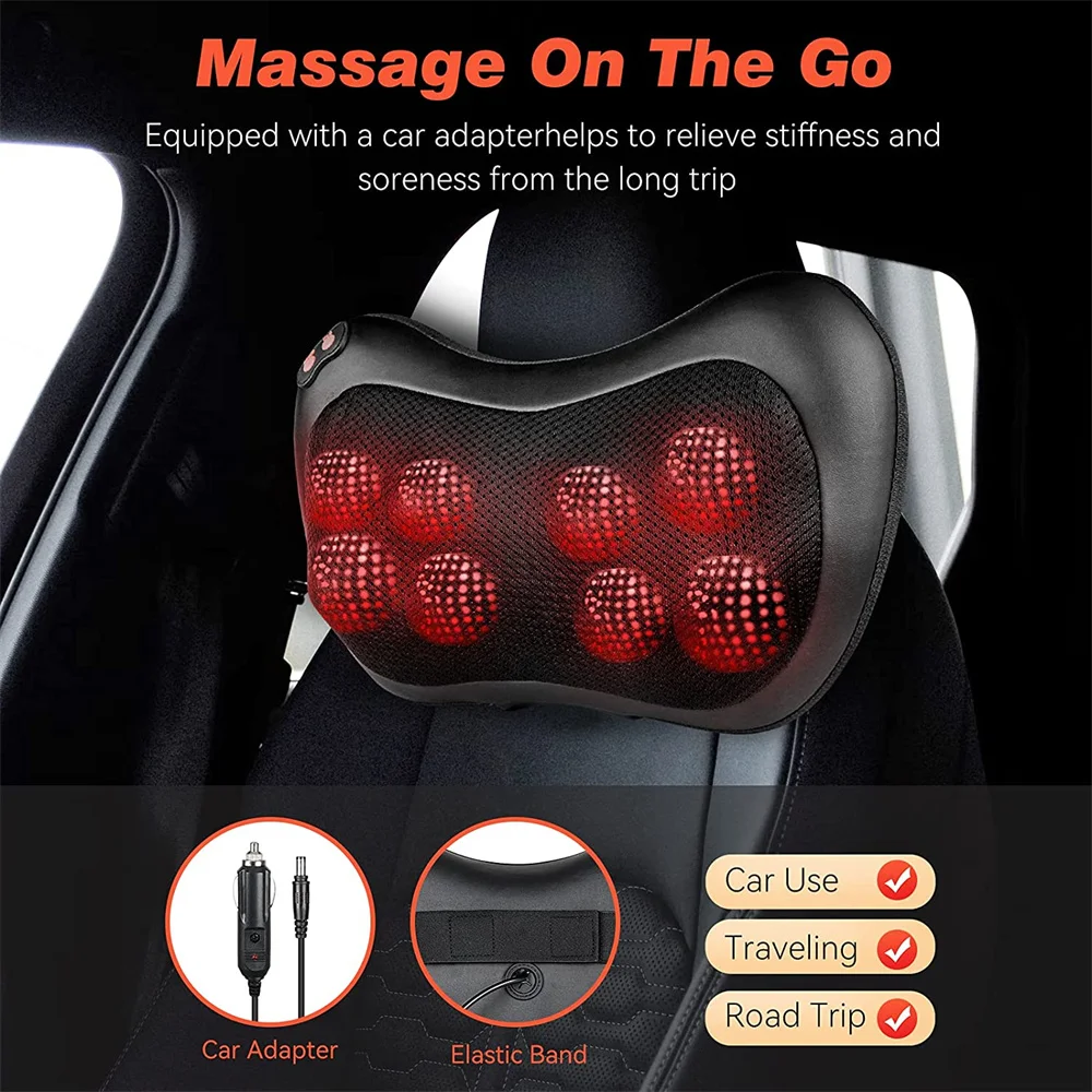 Masajeador Almohada Shiatsu, Masajeador Cervical y Espalda con Función de  Calefacción, Cojín Masajeador Eléctrico con 8 Cabezales de Masaje Rotación  3D, Masaje Corporal para Coche/Hogar/Oficina : : Salud y cuidado  personal