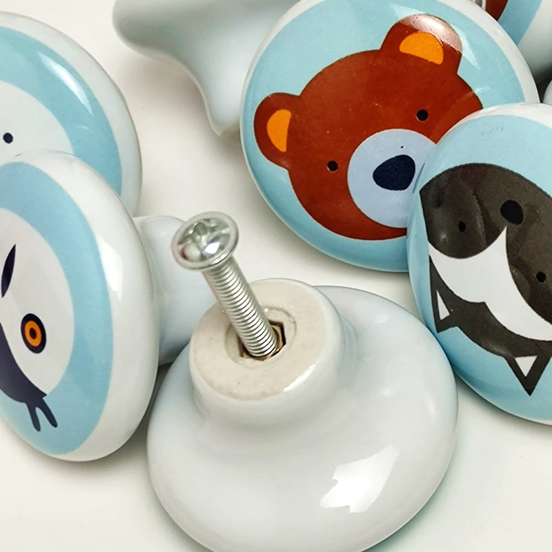 39mm Round Ceramic Single Knobs Fox Animal Furniture Handles for Kids Wardrobe Cupboard Drawer Pulls furniture knobs