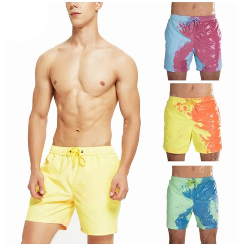 Пляжные шорты, меняющие цвет, Пляжные штаны для мальчиков, быстросохнущие, высокая температура, Dis color ation, для бега, спортзала, летние шорты для плавания