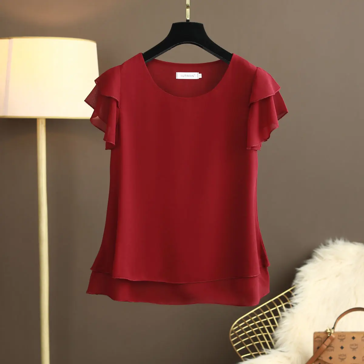 New Summer Women Blouse Loose O Neck Chiffon Shirt Female Short Sleeve Blouse Plus Size 6XL Shirts womens tops and blouses Top