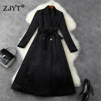 

High Quality Winter Trench Coat for Women Turn Down Collar Fashion Designers Thicken Warm Velour Long Outerwear Aline Overcoat