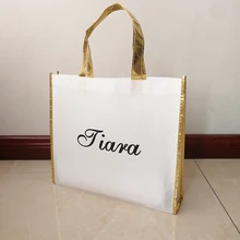 Изготовленные на заказ подарочные сумки многоразовые нетканые сумки-тоут для подарки на праздник подарки упаковочная сумка с золотыми металлическими ручками