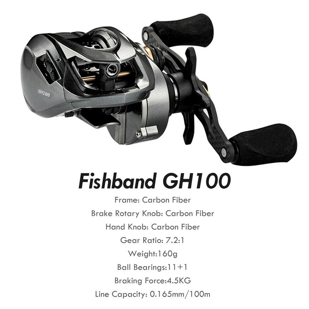 GH100 GH150 Baitcasting Reel High Speed 7.2:1 Gear Ratio 11+1BB Fresh/Saltwater Magnetic Brake System Ultralight Fishing Reel