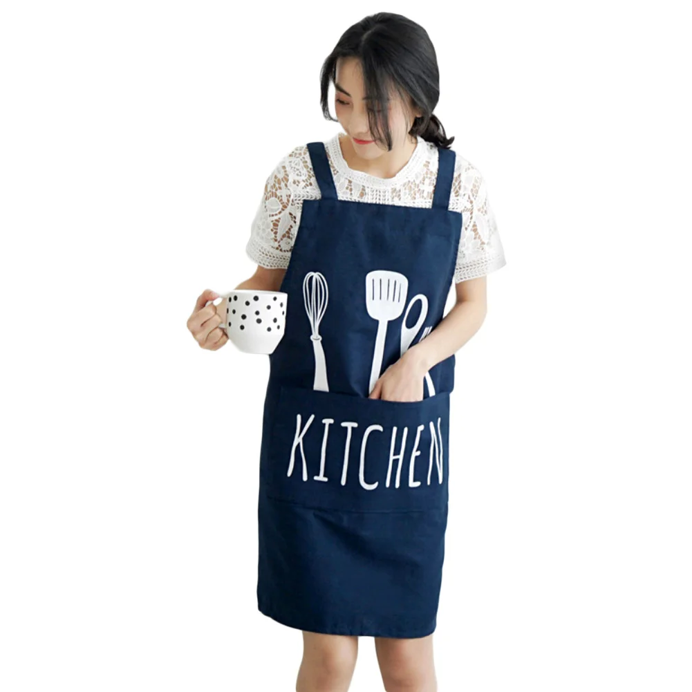 Sleeveless Overall Spoon Letter Printed Home Kitchen Cooking Baking Apron - Цвет: Синий