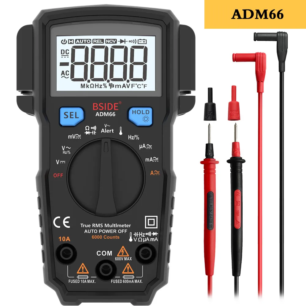 Мини цифровой мультиметр BSIDE ADM66 62 Автоматический диапазон True RMS DMM DC/AC Напряжение Ток Температура Емкость диод ом тестер - Цвет: ADM66