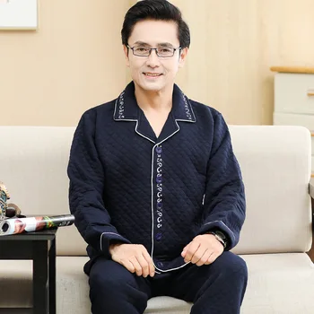

Winter Cotton Interlayer Middle-aged Pajamas Men's Long-sleeved Thickening Plus Size Home Service Pijama Invierno Hombre Fashiom