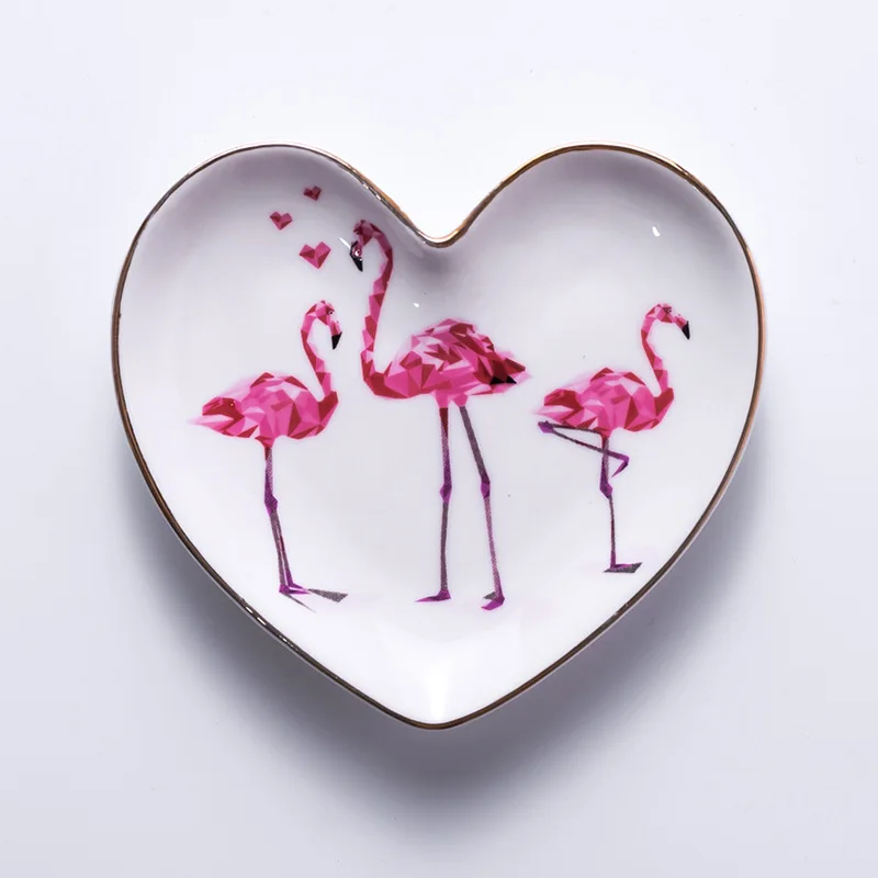 Heart Flamingo Маленькое солнце ручной фламинго, кактус ананас керамическая тарелка декоративные украшения блюдо с узорами Цепочки и ожерелья хранения лоток vanity - Цвет: Heart Flamingo