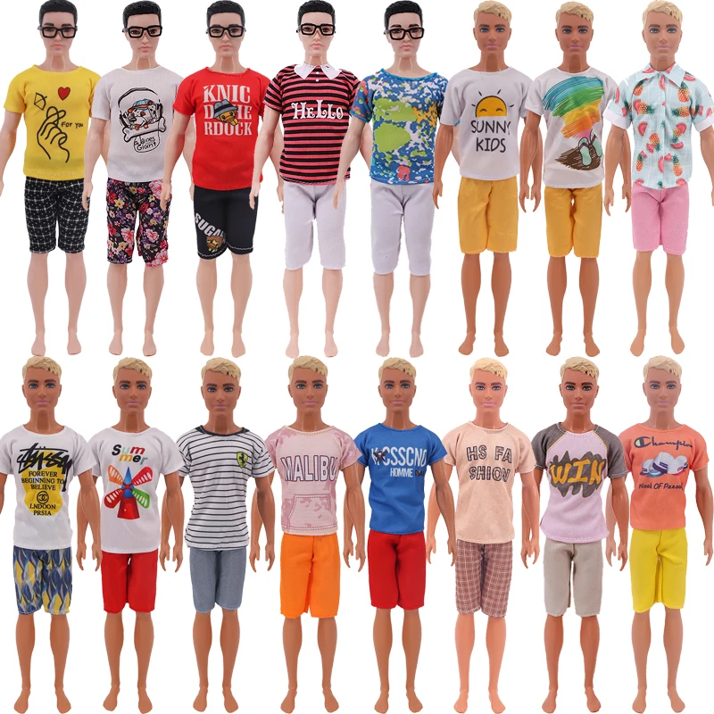 Barbiees Ken zestaw ubrań dla lalek Mini garnitur 2 sztuk/zestaw T-Shirt + spodenki, dla 11.8 Cal American Man's Clothes Doll akcesoria zabawki prezentowe