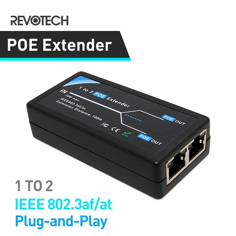 Extensor POE de 2 puertos 10/100Mbps 1,0 gbps con IEEE 802.3af entrada/salida estándar para cámara IP Extender 100 metros para rango POE