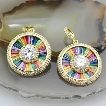 

24mm 5pcs/lot Fashion rainbow cz charm pendant, zircon micro-shop charm, exquisite colorful cz charm jewelry accessories