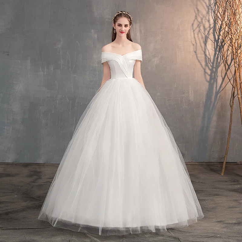 

Mrs Win 2019 Simple Satin Wedding Dress Off The Shoulder Off White Ball Gown Wedding Dress Fairy Sweetheart Bridal Dress
