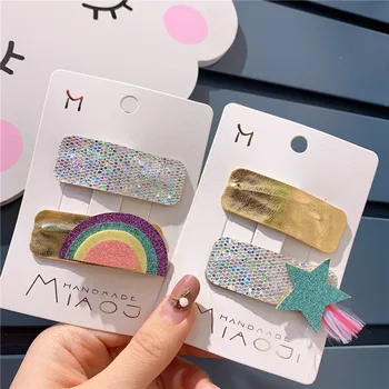 

2Pcs/Set Multicolor Cloth Art BB Clip Square Bright Leather Children's Hairpin Spring And Summer New Hair Accessories