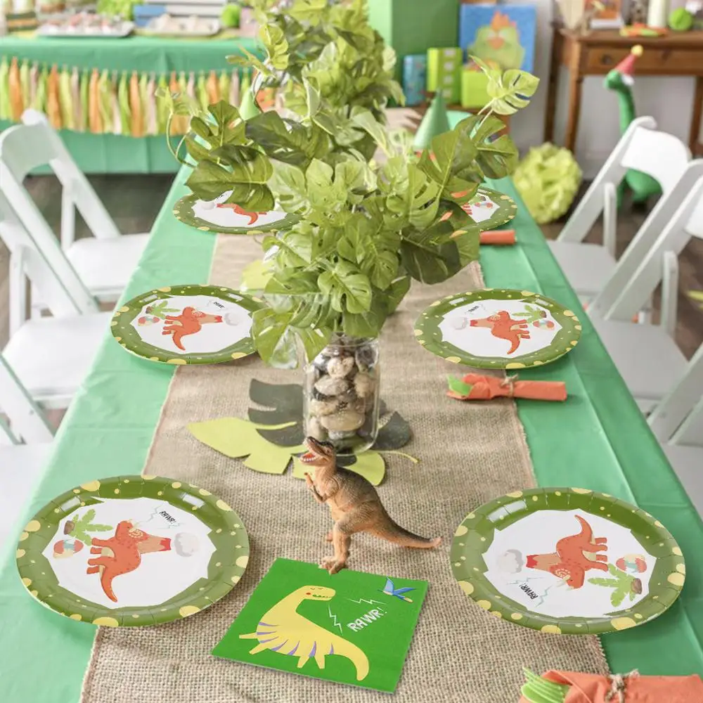 

PATIMATE Green Dinosaur Happy Birthday Party Decoration Kids Dinosaur Paper Plate Cup Napkin Jungle Safari Party Supplies