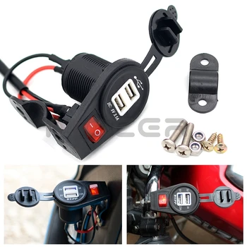 

5V 2.1A/1A 2-USB Power Supply Ports Socket Phone GPS Charger with LED Switch for Car Motorcycle