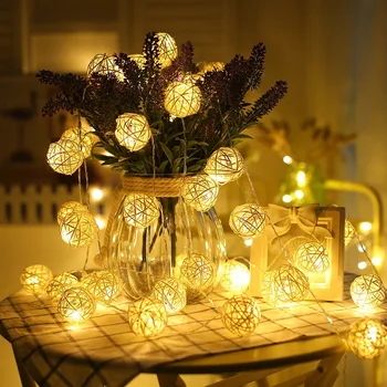 

1M 3M 20 LED String Lights Rattan Ball Garlands Wedding Birthday Party Home Decor LED String Christmas Fairy Light For Outdoor