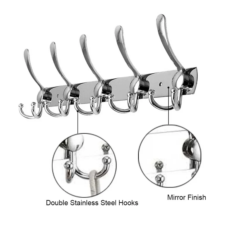 

3 in 1 Multifunctional Storage Rack Hanger for Hanging Coat Robe Hat Clothes Heavy Towel Stainless Steel Wall Mounted Hook