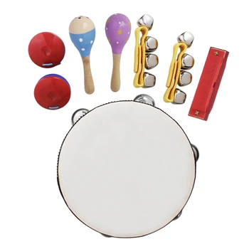 

8Pcs/Set Musical Toys Orff Instruments Sets Band Rhythm Kit Including Tambourine Maracas Castanets Handbells Harmonica for Kids